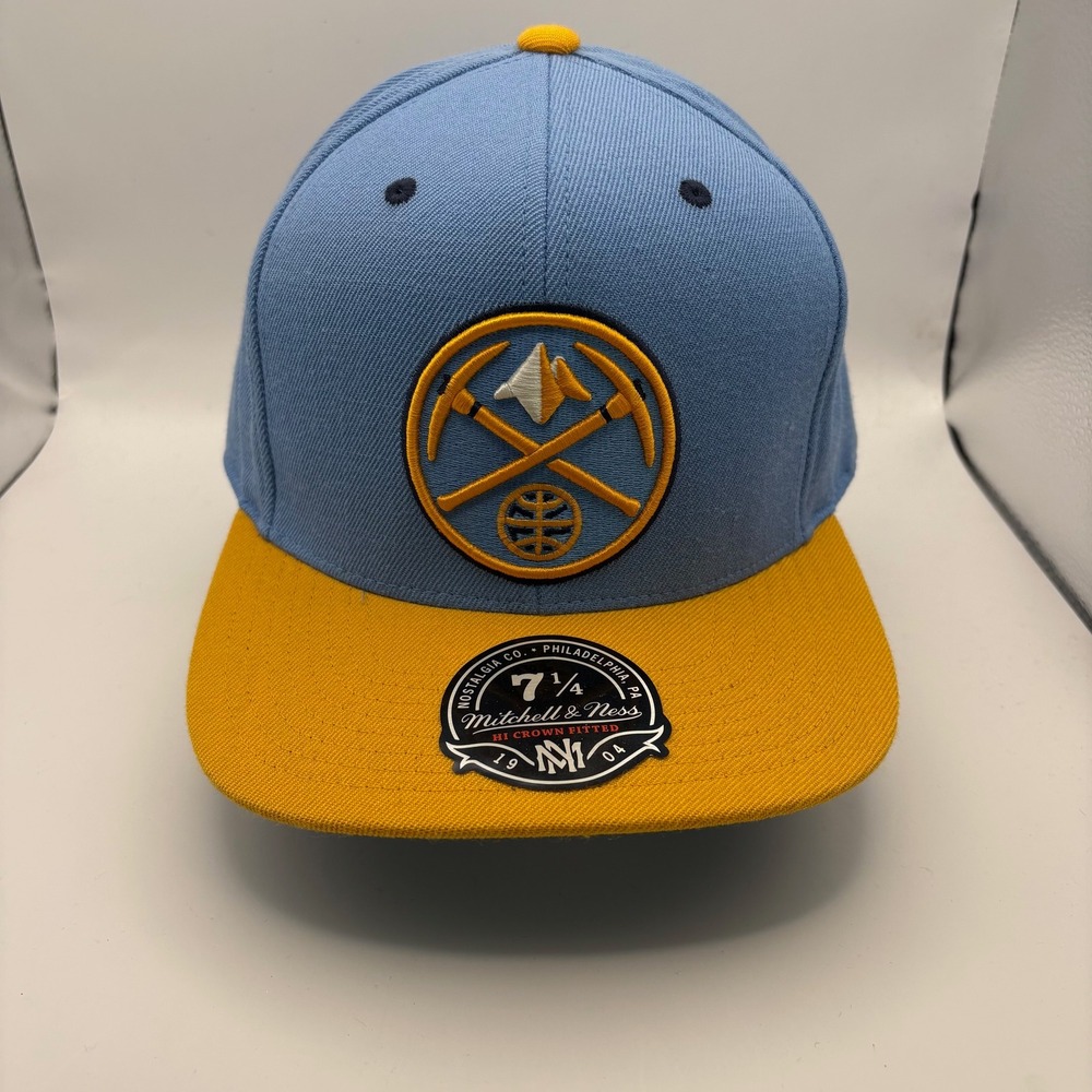 Mitchell & Ness Denver Nuggets Hat Light Blue Yellow Fitted 7 1/4 G163K NBA Cap